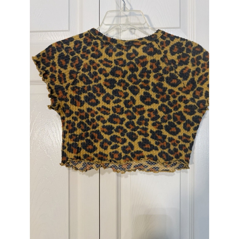 Urban Outfitters Small Out From Under Leopard Animal Print Crop Top Ruffle Hem - Picture 2 of 4